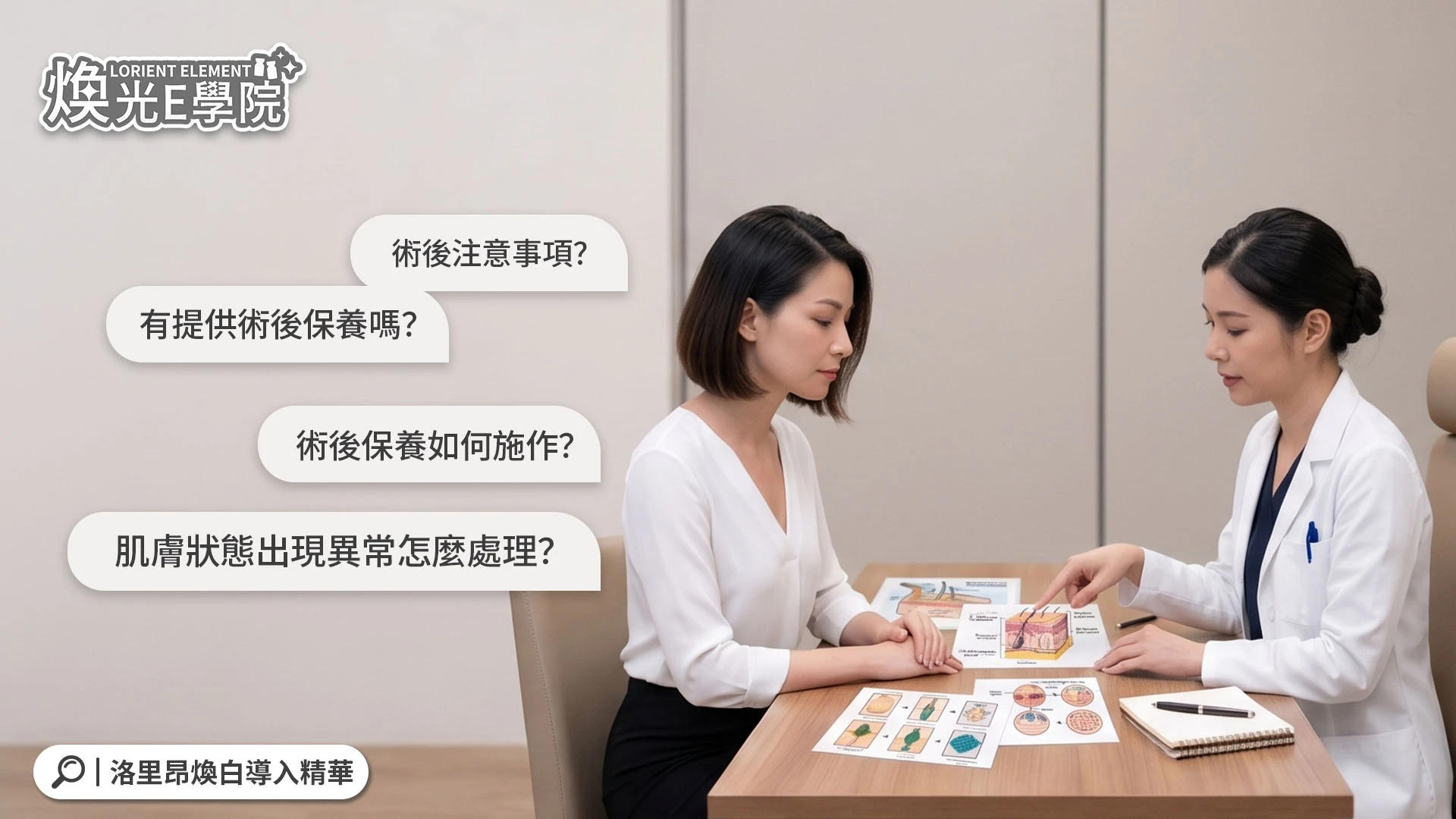 皮秒雷射療程諮詢時確認術後照護與專業導入安排的情境
